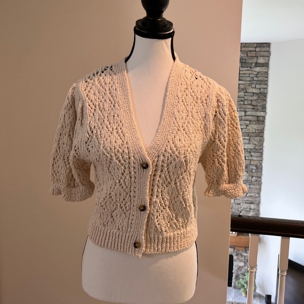 Zara Cream Knit Button-Up Cardigan